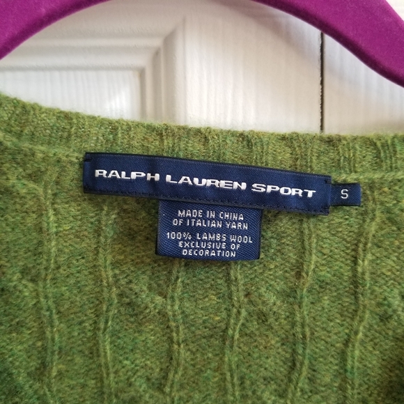 Vintage/Y2K Ralph Lauren Sport 100% Wool Dark Green V-Neck Sweater - Picture 3 of 3